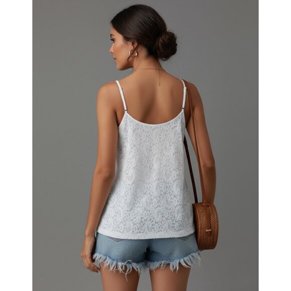 Boho Lace Spaghetti Strap Cami Top White - Picture 3 of 9